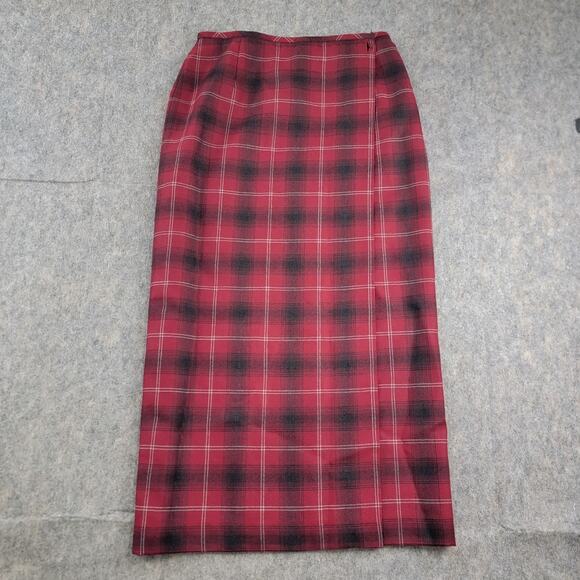 Liz Claiborne Dresses & Skirts - Liz Claiborne Y2K 100% Wool Plaid Maxi Wrap Skirt Size 8 Petite Red Academia